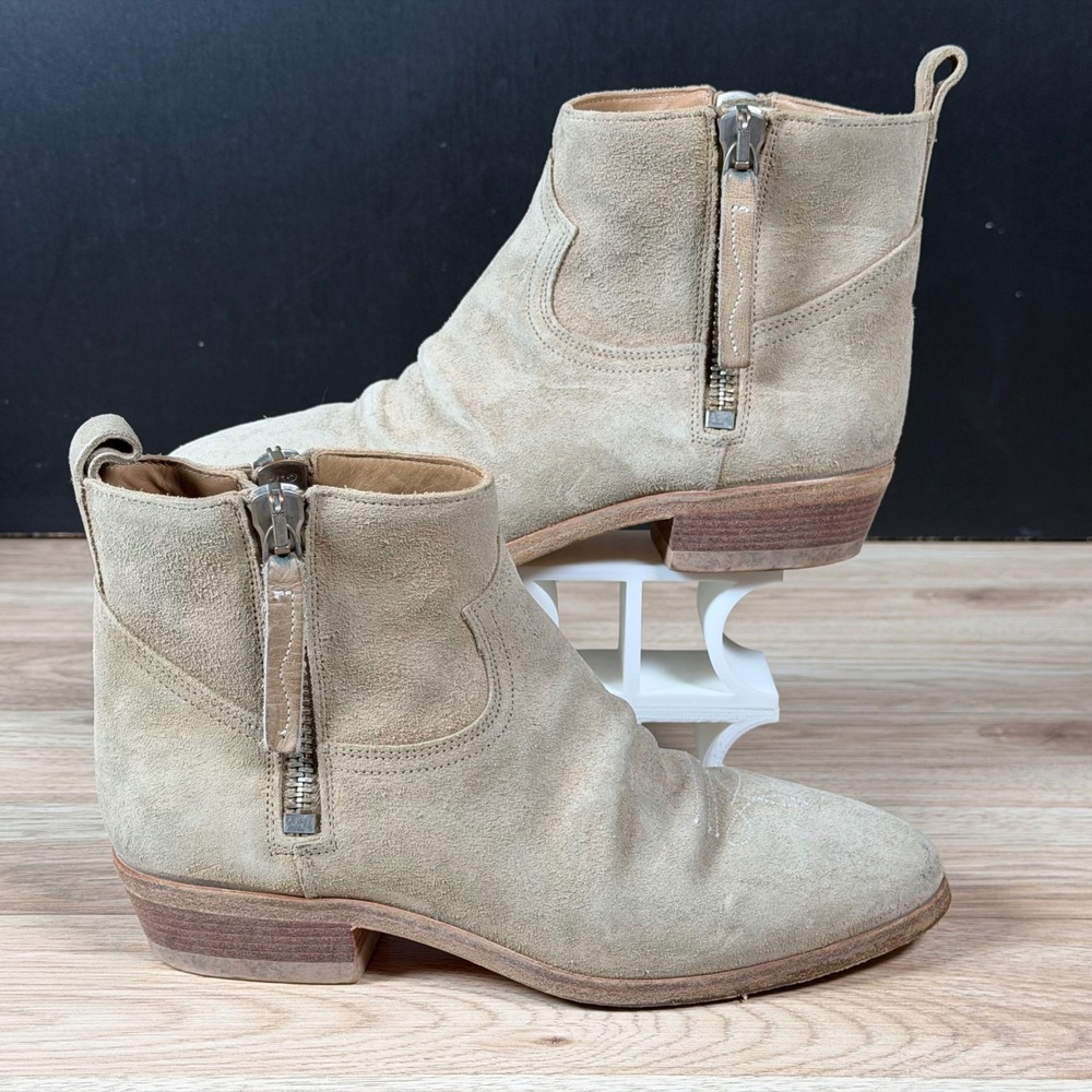 Golden Goose Young Ankle Boots Women Size 7.5 Beige Suede Western Side Zip Italy
